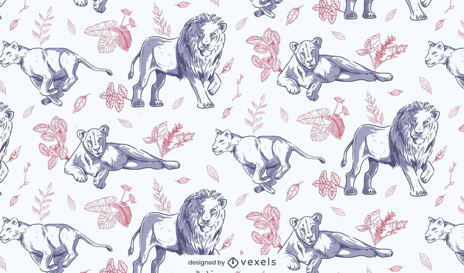 Lions and tigers wild animals pattern design