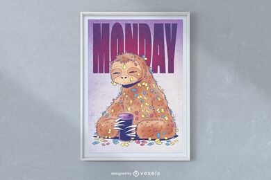Monday tired sloth poster design