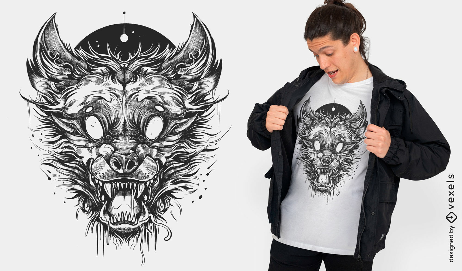 Wei?e Augen Wolf Kreatur T-Shirt Design