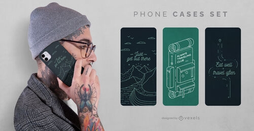 Travel lifestyle line art phone case set