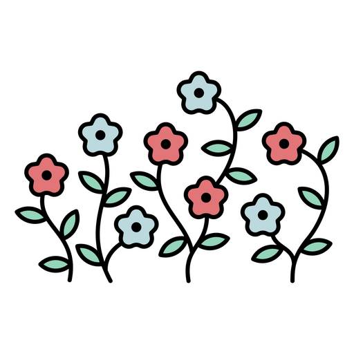 Bunte Reihe von Blumen PNG-Design