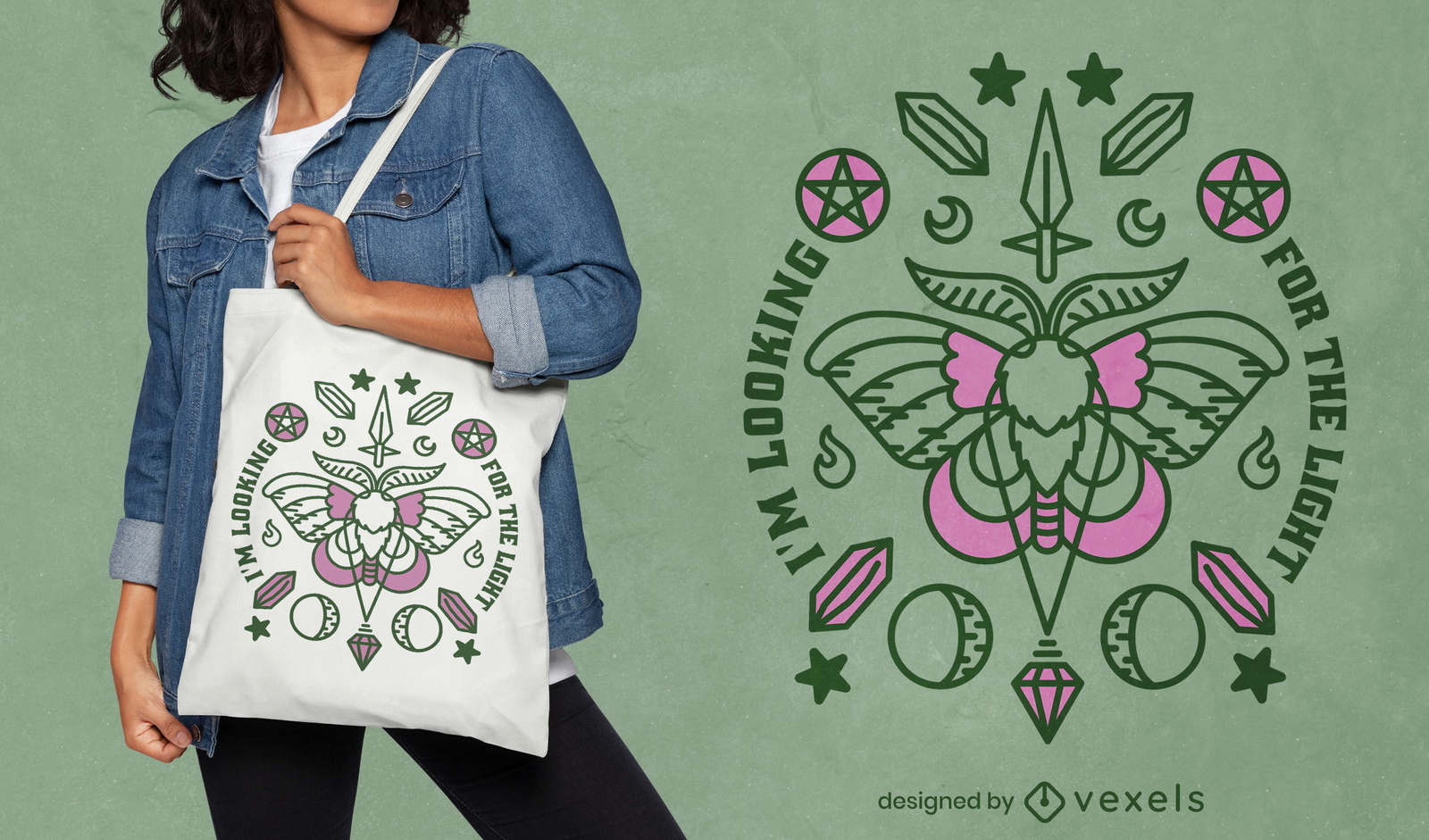 Diseño de tote bag con mariposas mágicas y cristales