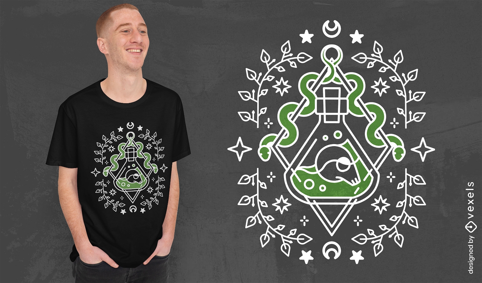 Design de camiseta esotérica de poção de cobra