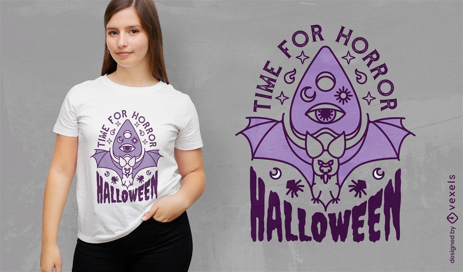 Time for horror Halloween bat t-shirt design