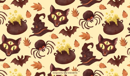 Halloween creepy watercolor pattern design