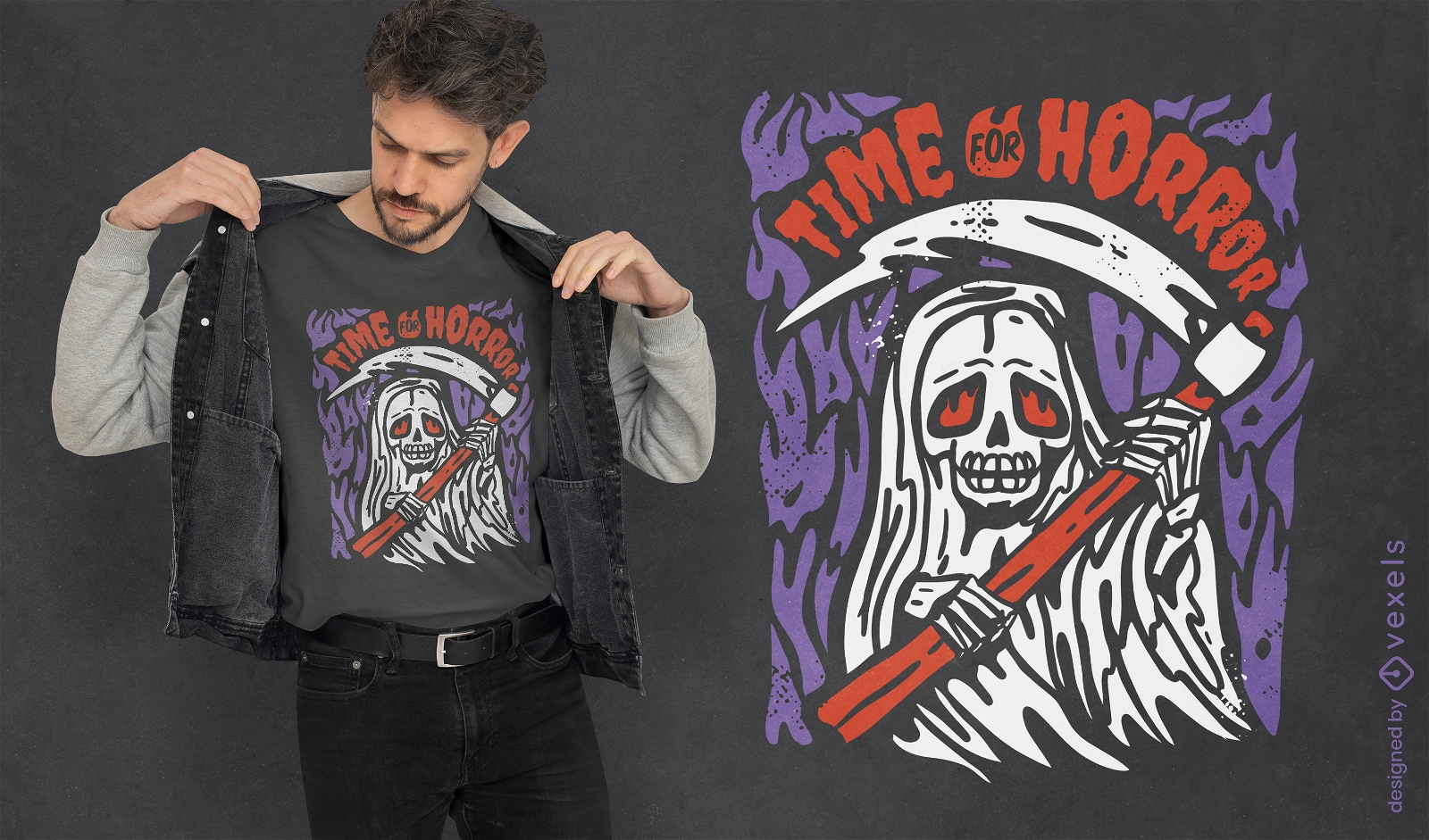 Zeit für Horror-Halloween-Sensenmann-T-Shirt-Design