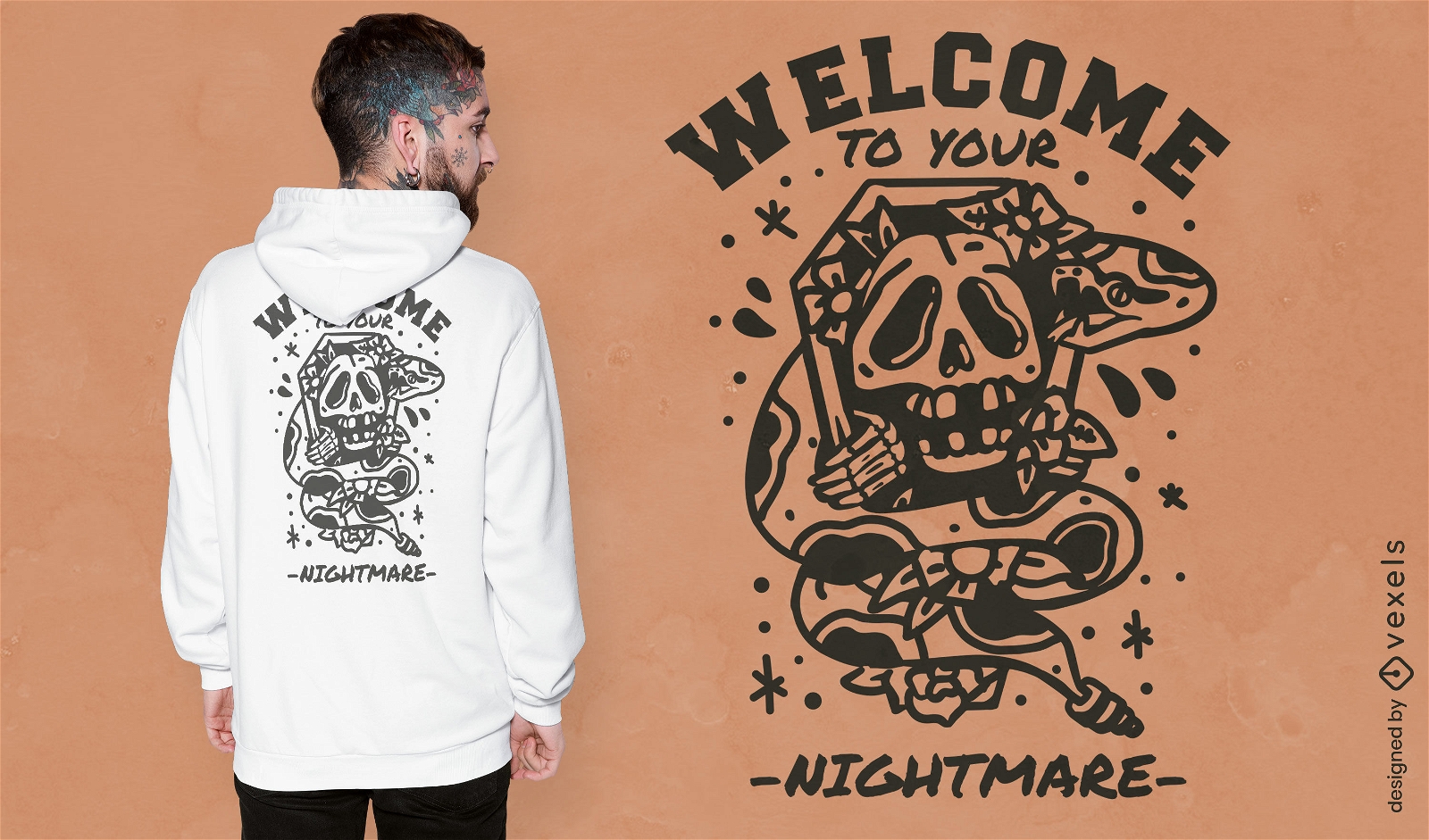 Design de camiseta de pesadelo de esqueleto de Halloween