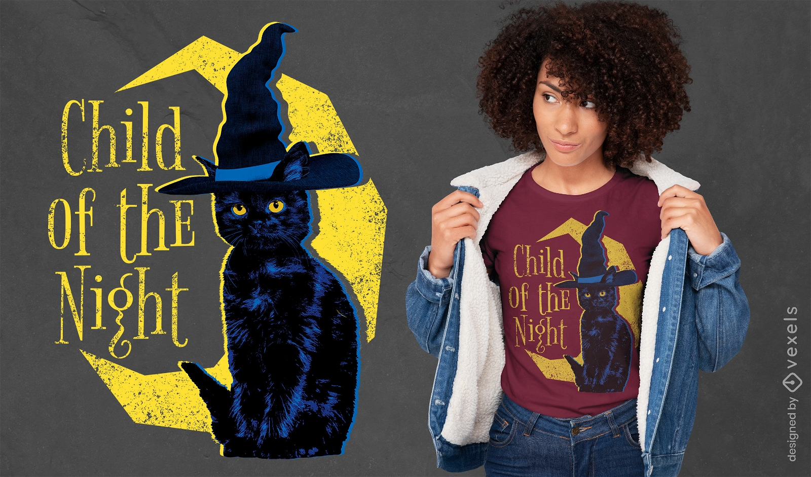 T-shirt de halloween animal gato bruxa psd