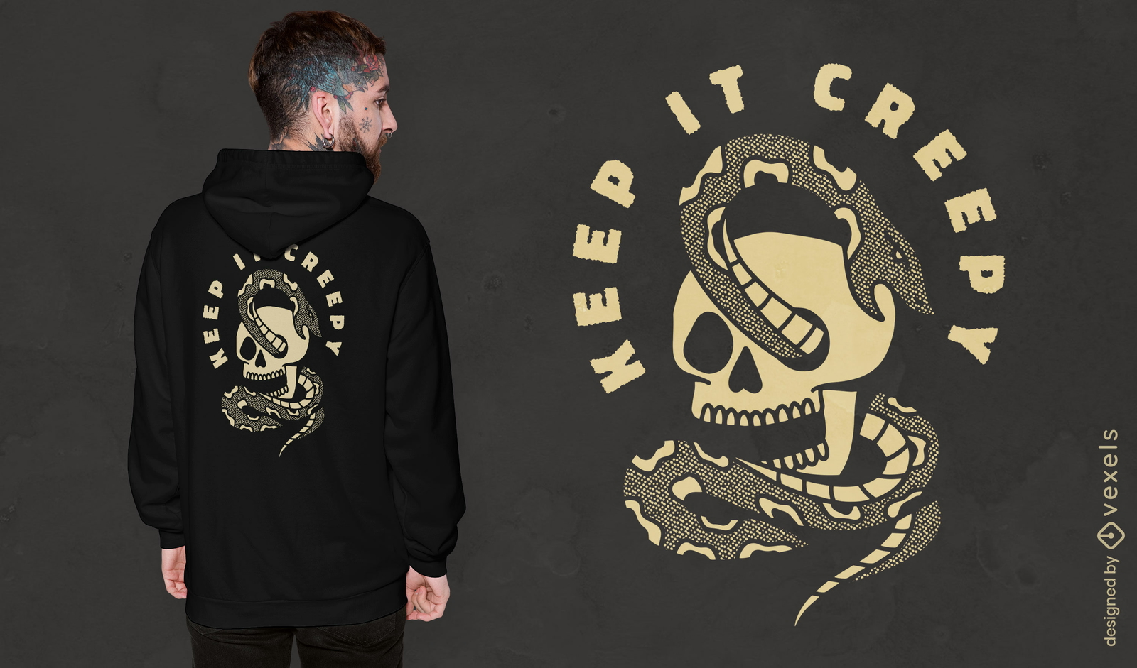 Diseño de camiseta de calavera de serpiente espeluznante