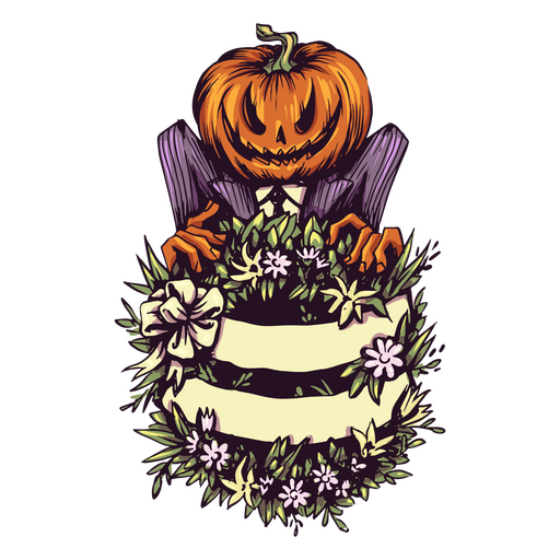 Pumpkin monster funeral character PNG Design