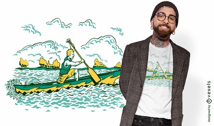 Design de camiseta de canoa de rio duotone