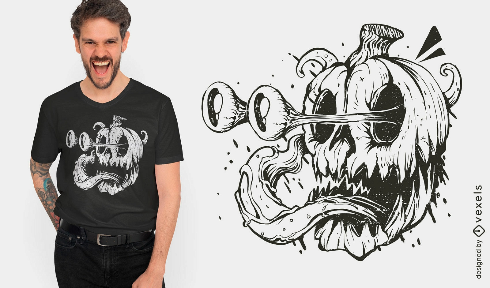 Diseño de camiseta de monstruo de calabaza asustada