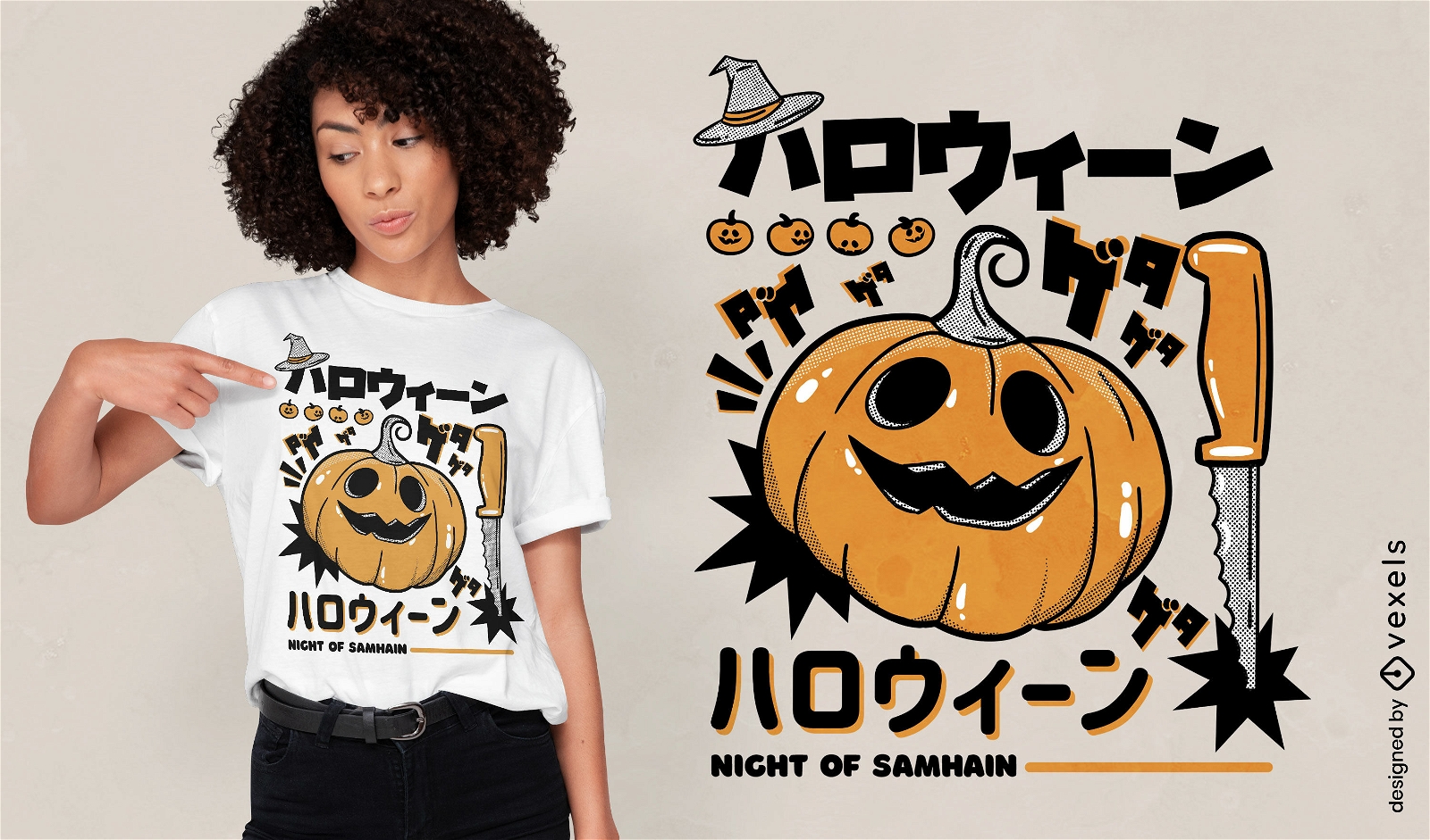 Diseño de camiseta de monstruo de Halloween de calabaza