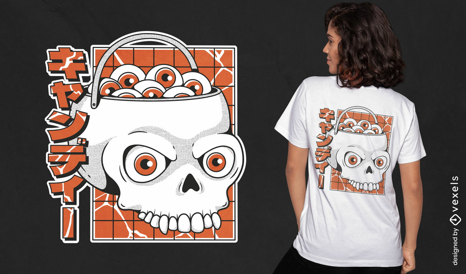 Diseño de camiseta de calavera de caramelo.