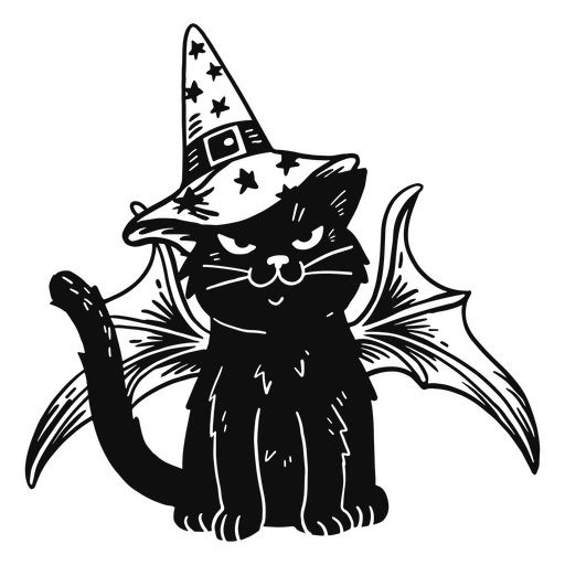 Black cat wearing halloween wings PNG Design
