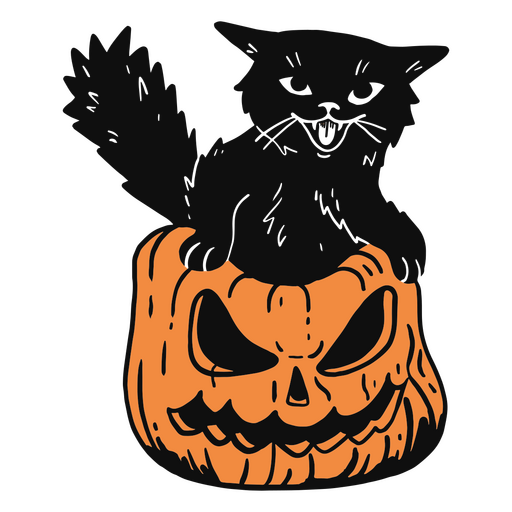 Black cat in a pumpkin PNG Design