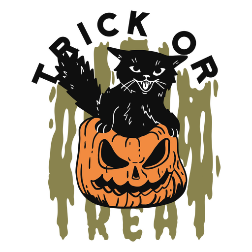 Trick-or-treat black cat badge PNG Design