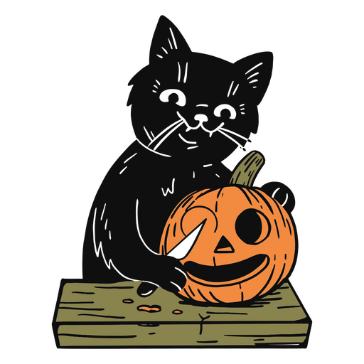 Um gato preto com uma ab?bora Desenho PNG