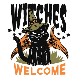 Black cat witch cartoon badge PNG Design