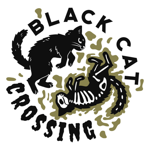 Black cat crossing badge PNG Design