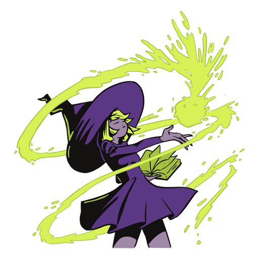 Young witch casting a magic spell PNG Design