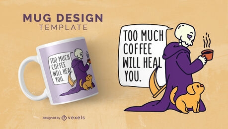 Grim reaper drinking coffee mug design