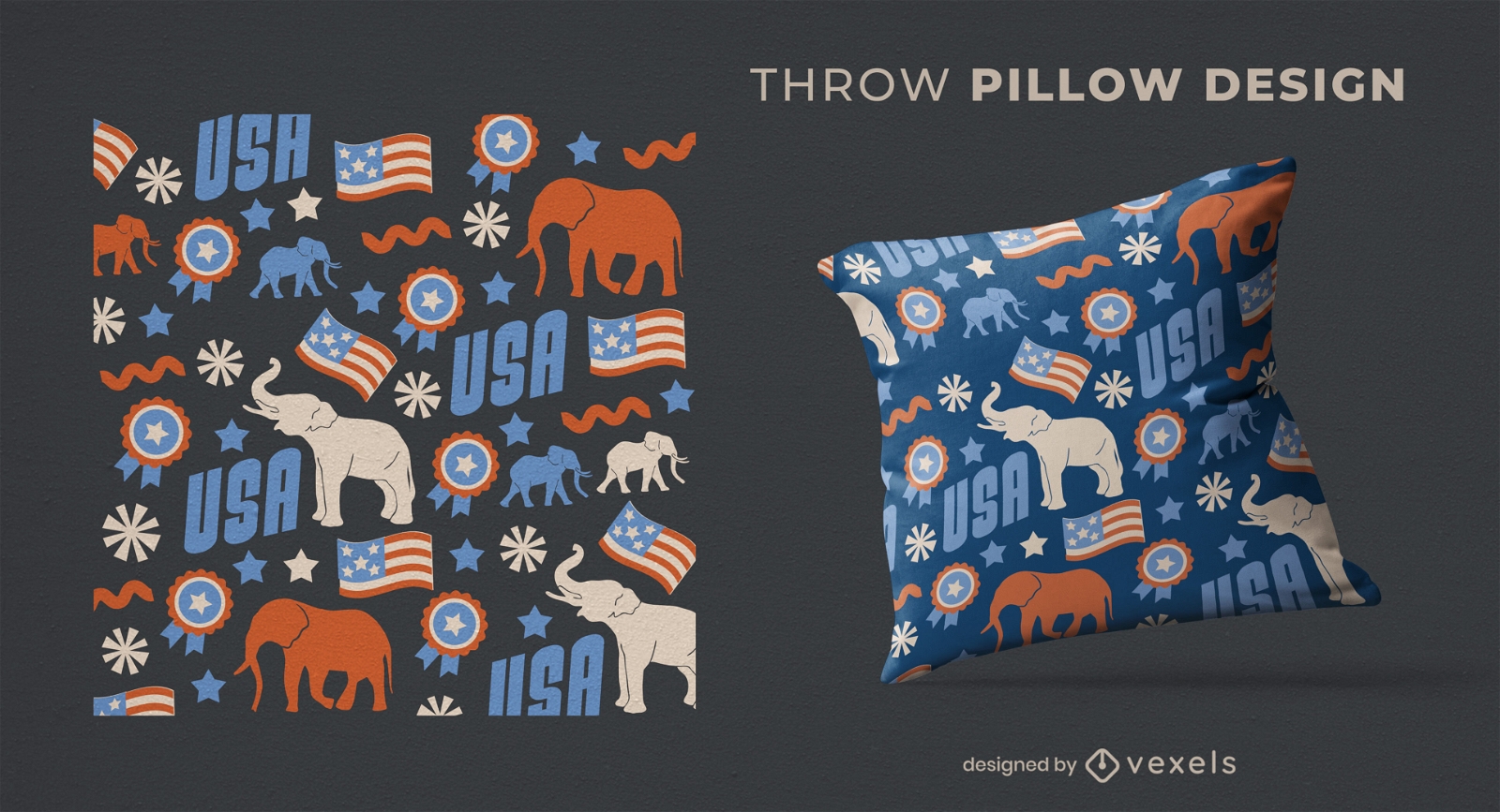 USA Republican elephants throw pillow design