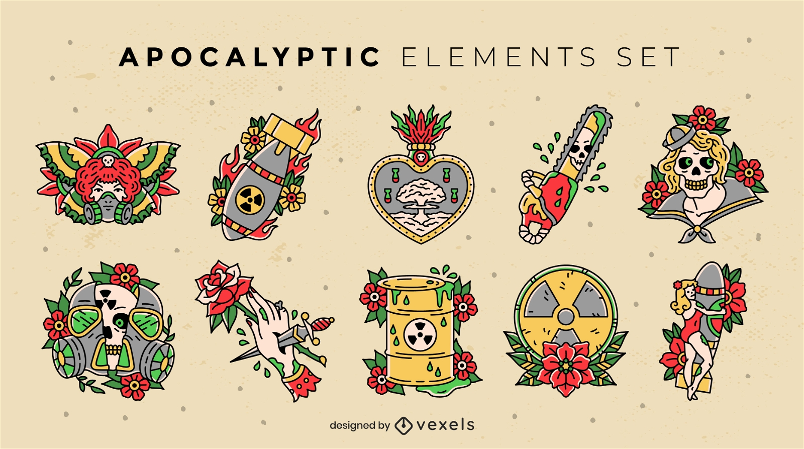 Apocalyptic tattoo elements set