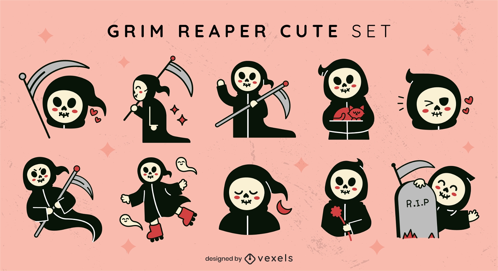 Cute grim reaper halloween cute set