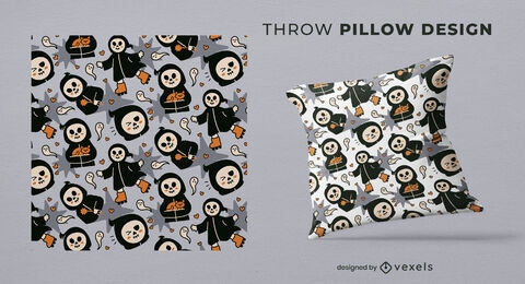 Cute grim reaper halloween throw pillow design