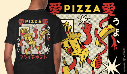 Design de camiseta de desenho retrô de pizza