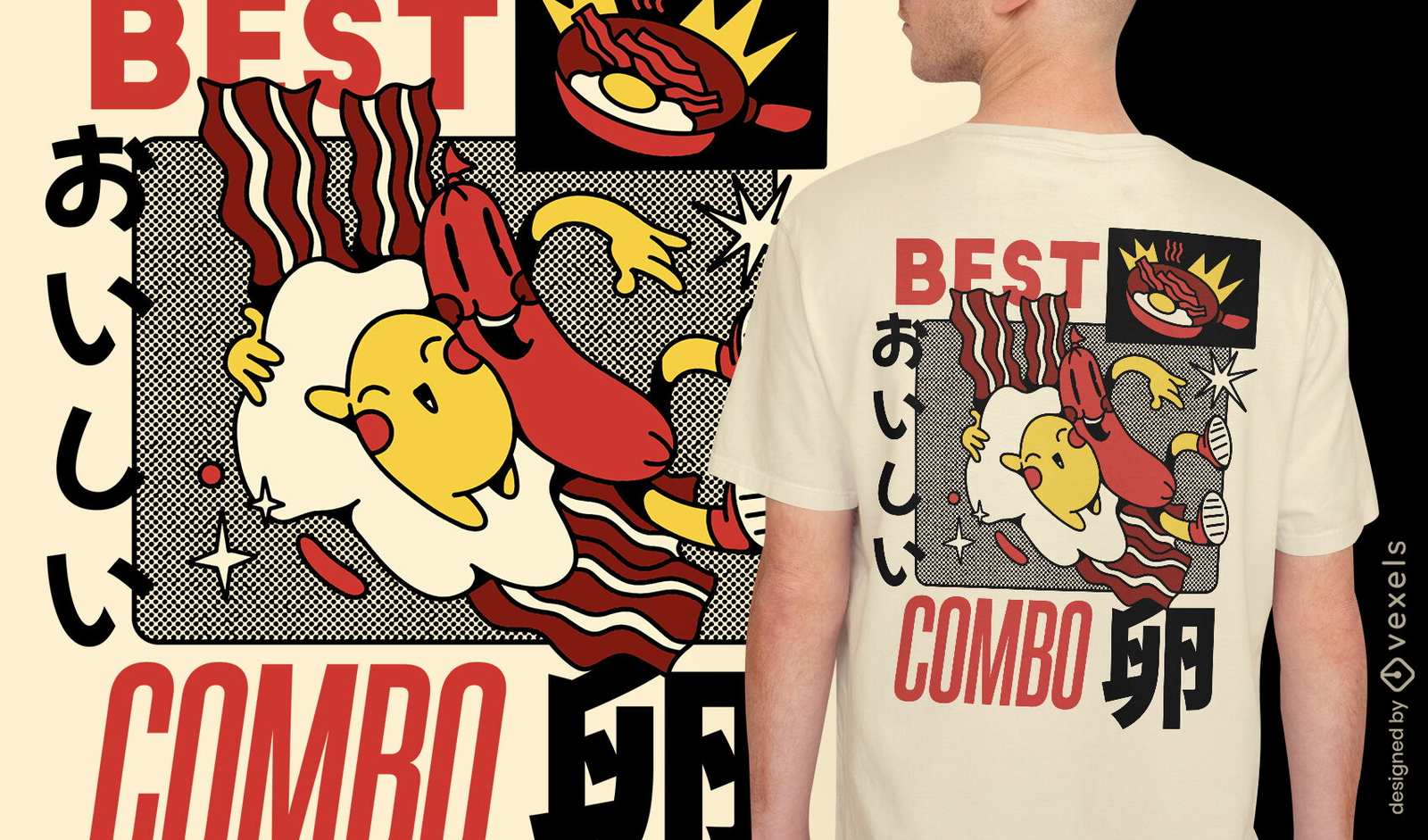 Retro- Cartoon-T-Shirt-Design des Frühstücksessens