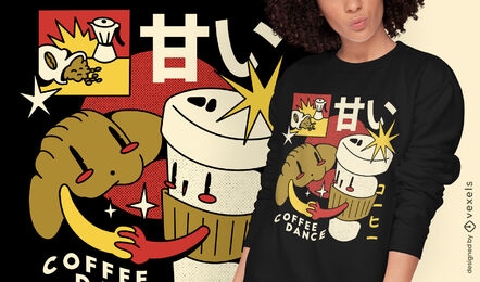 Retro- Cartoon-T-Shirt-Design des Kaffeehörnchens
