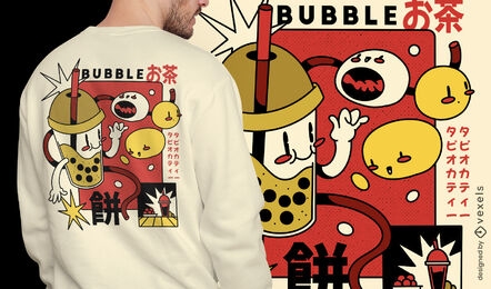 Diseño de camiseta de dibujos animados retro de té de burbujas