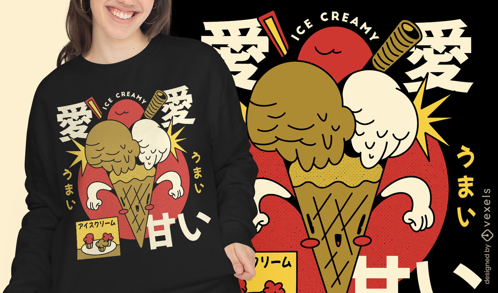 Diseño de camiseta de helado de dibujos animados retro