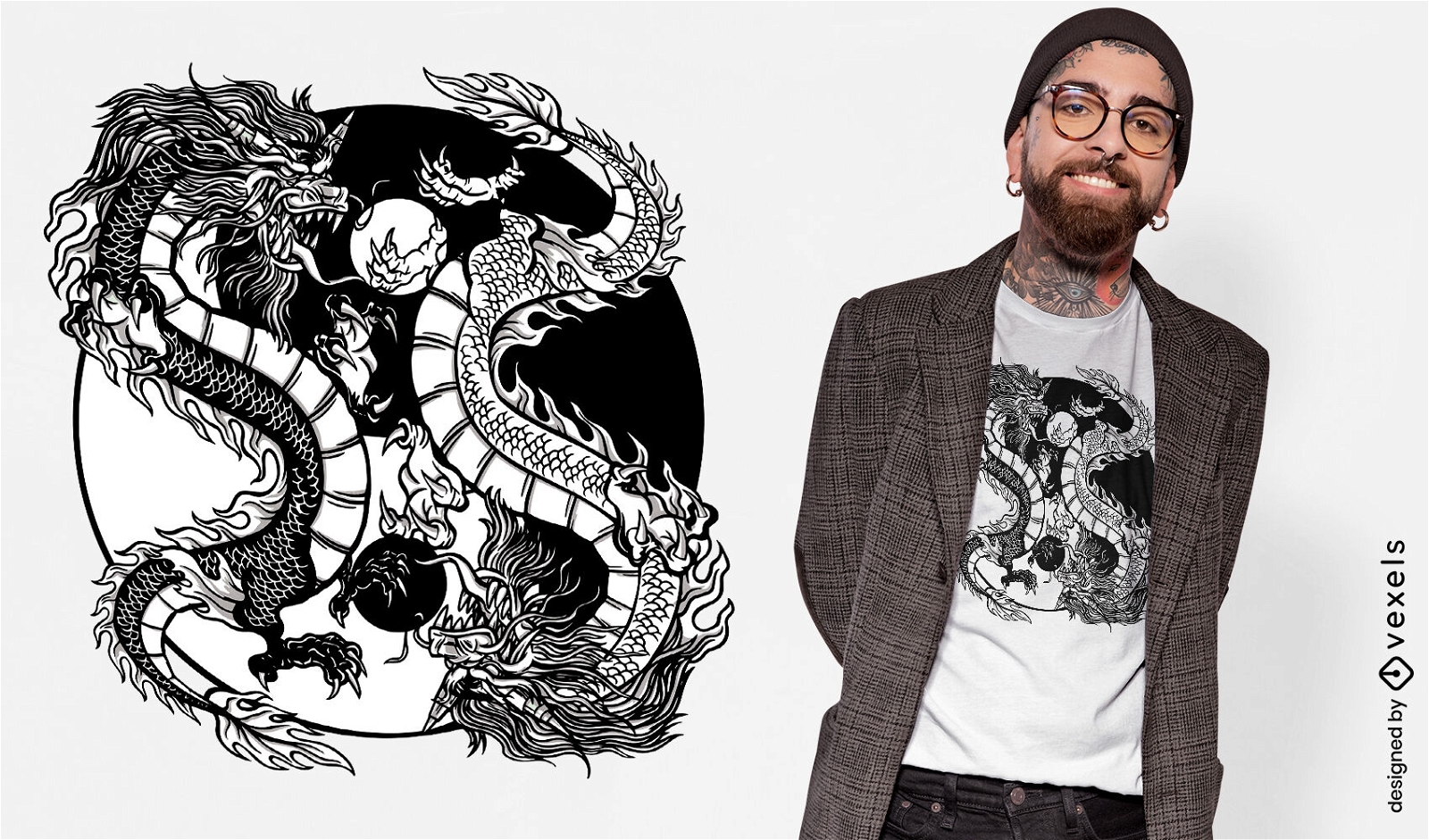 Dragon creature yin yang t-shirt design