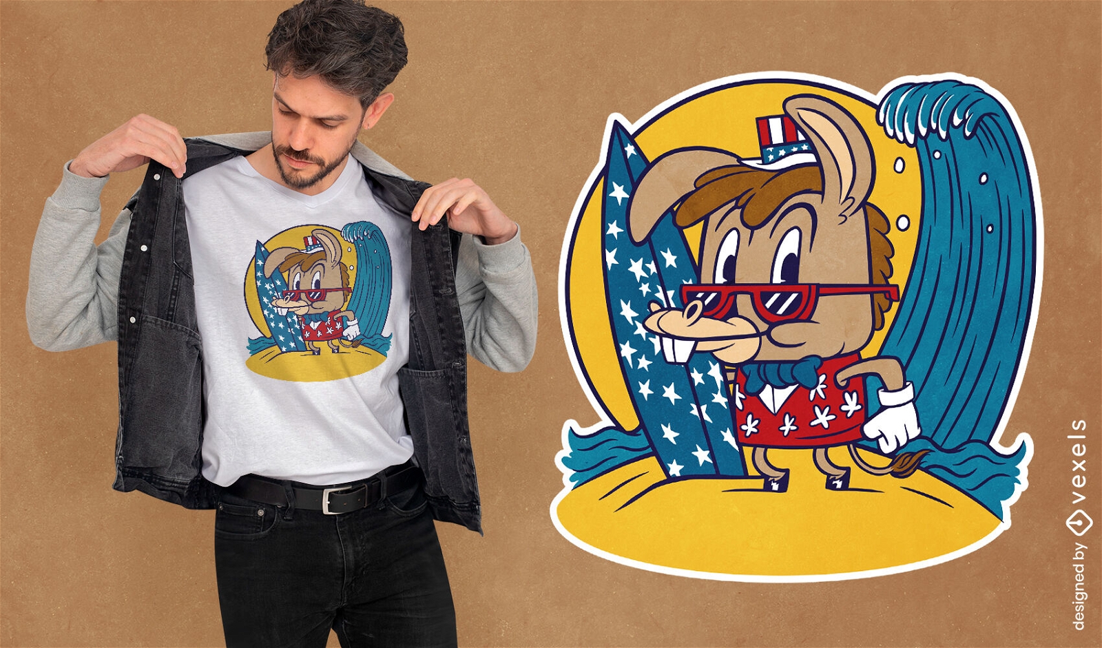 Animal burro com design de camiseta de onda