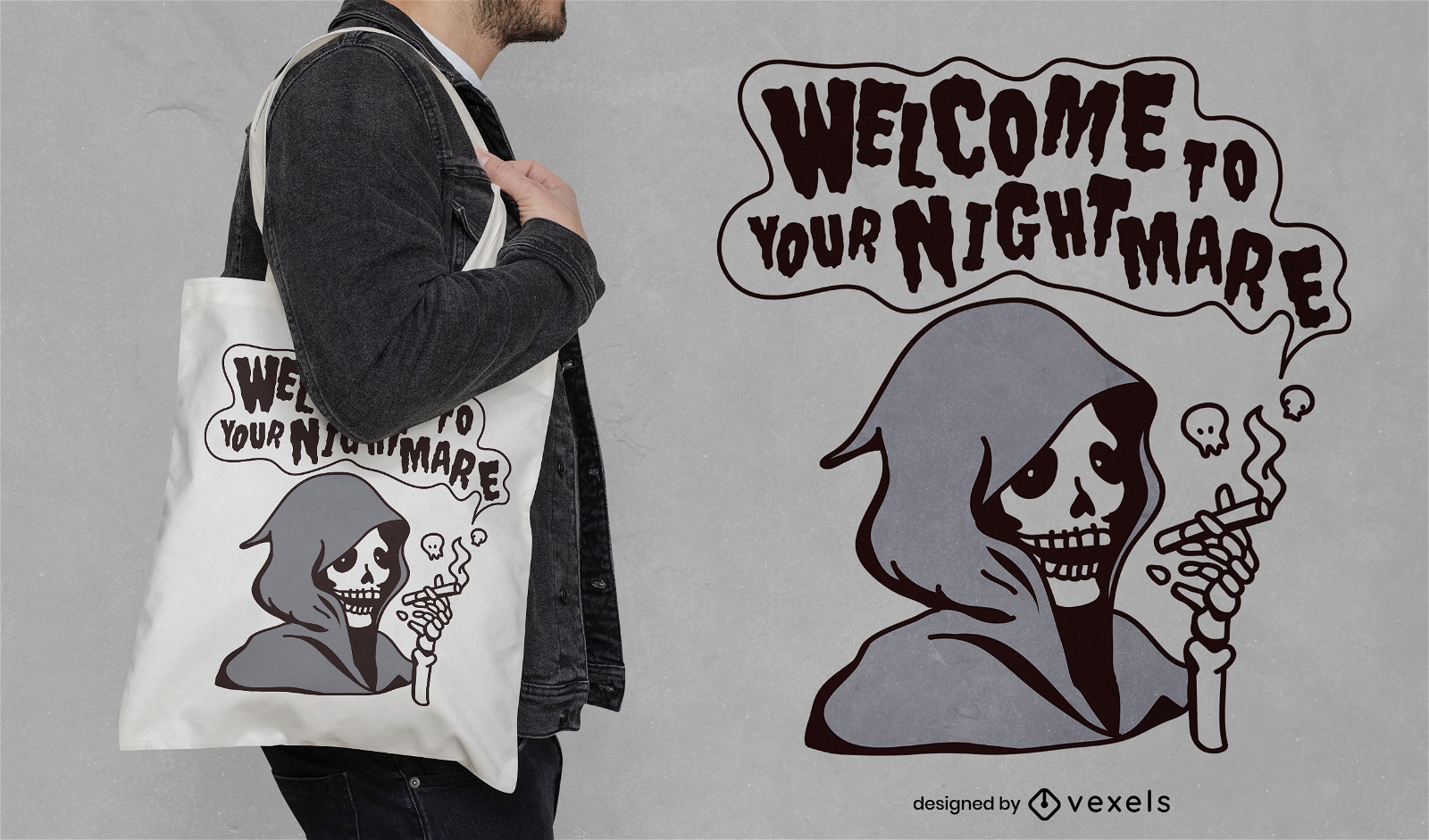 Smoking Grim Reaper tote bag design