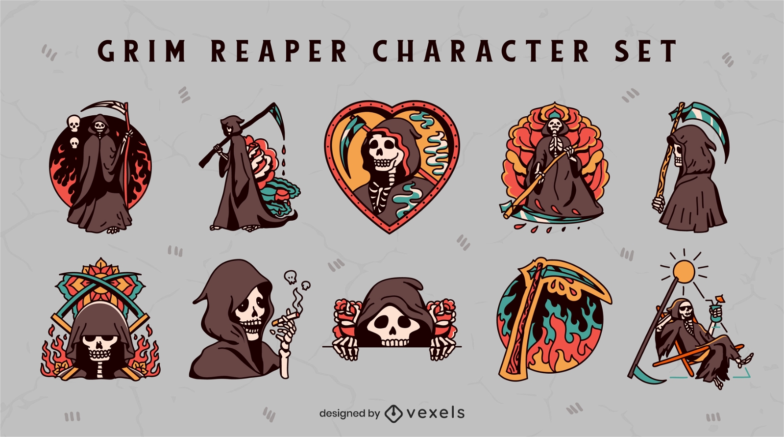 Conjunto de caracteres de Grim Reaper Halloween