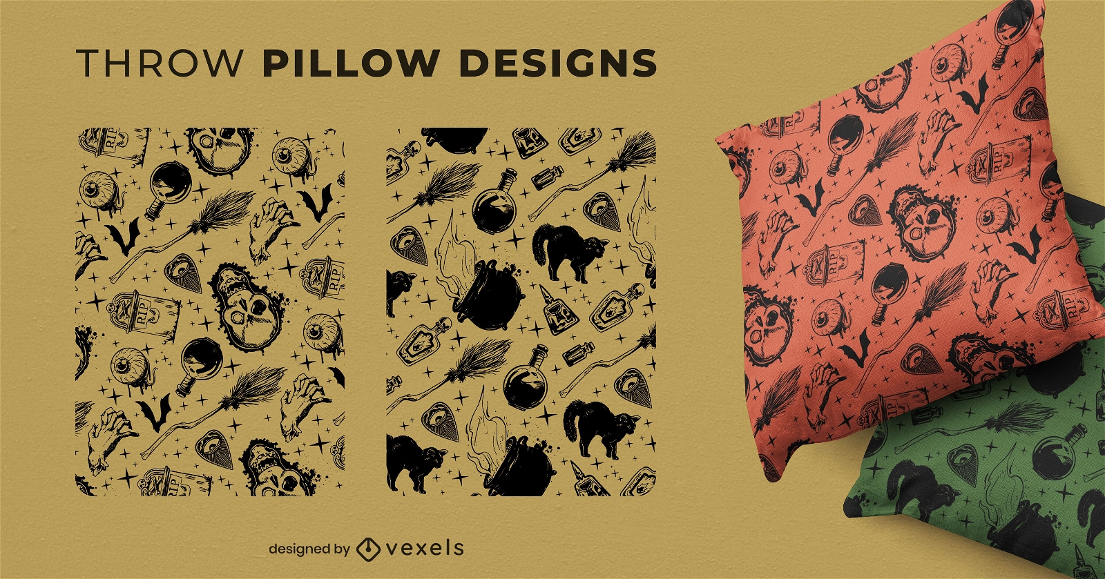 Halloween witch elements throw pillow design