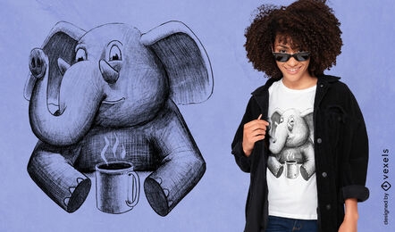 Elefante com design de camiseta desenhada à mão de café