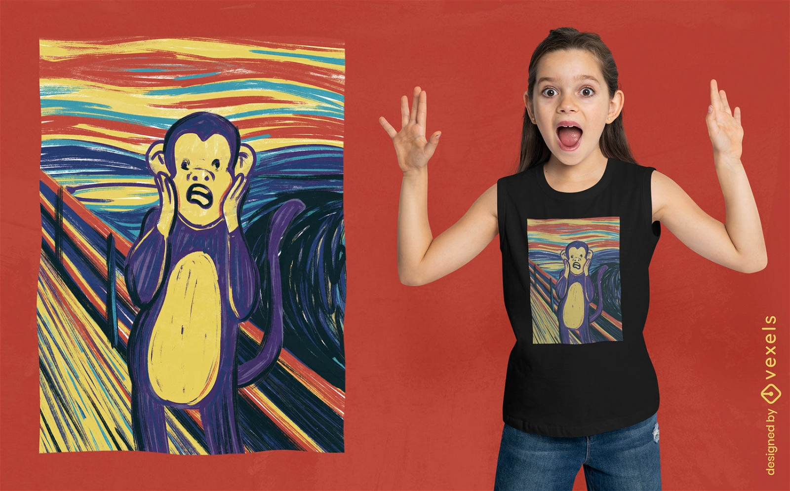 Design de camiseta de paródia de pintura de macaco gritando