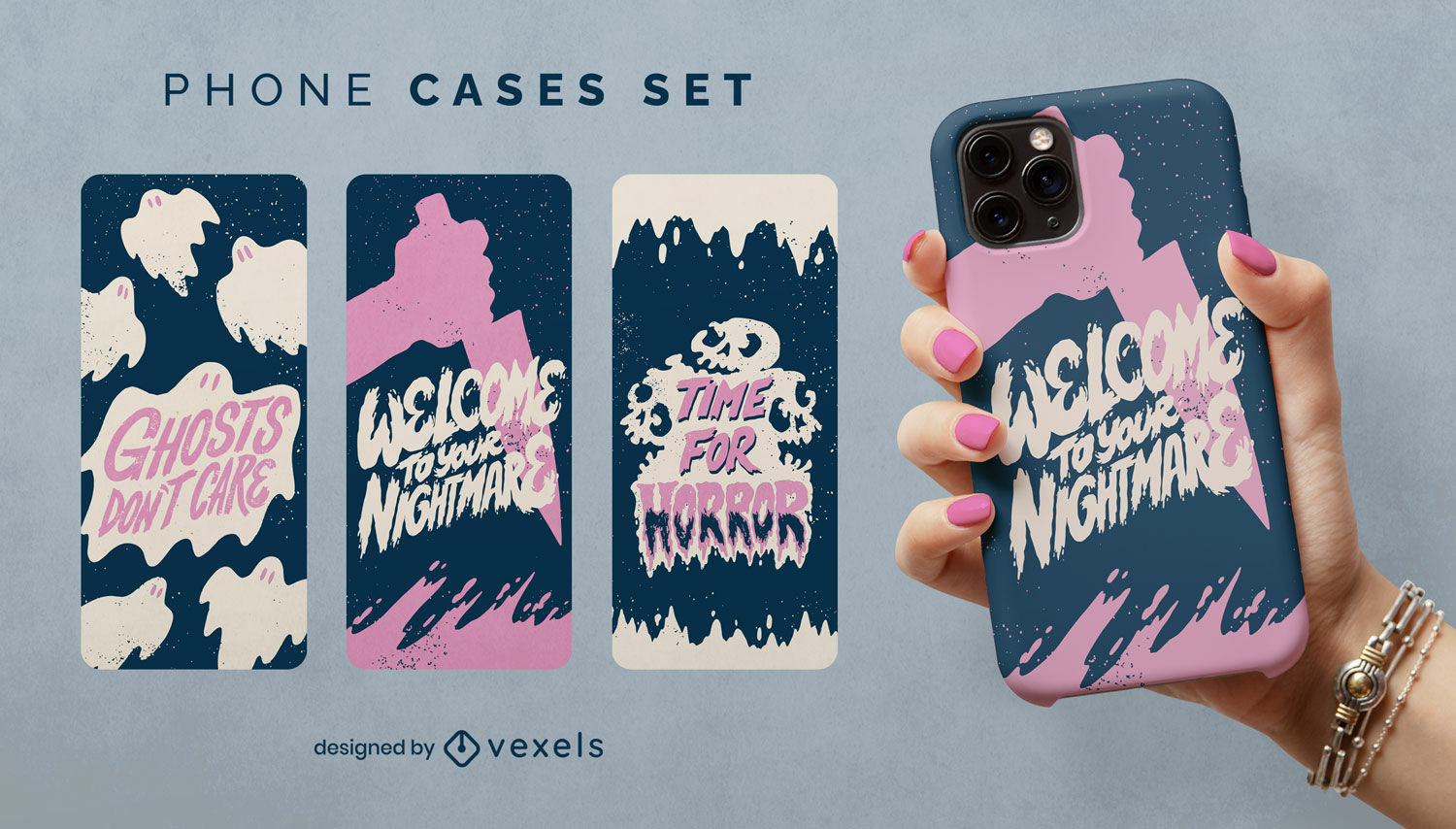 Conjunto de capas de telefone com citações de Halloween rosa