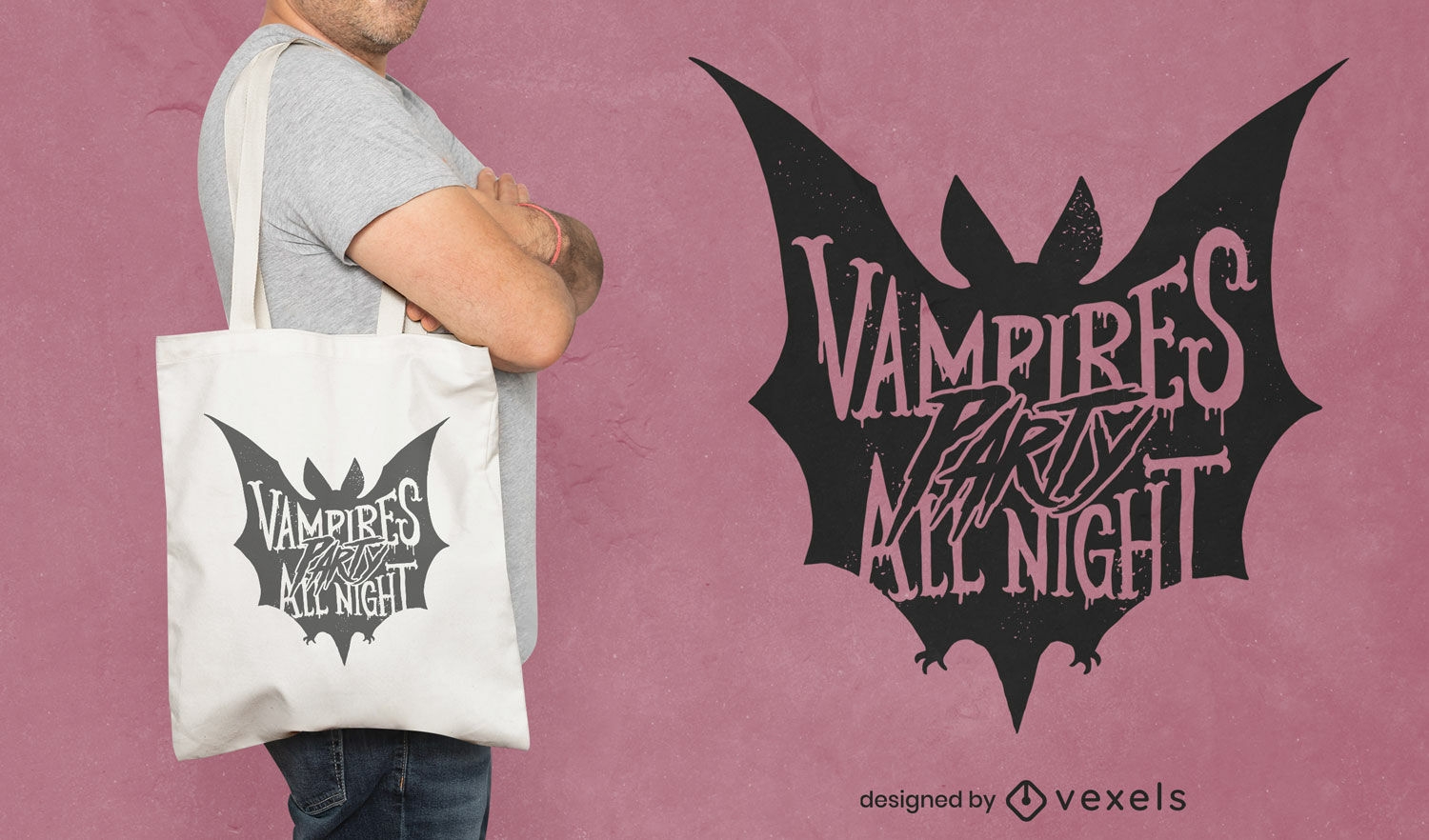 Vampires party all night Halloween tote bag design