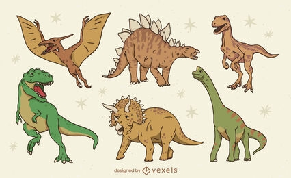 Conjunto de dinossauros herbívoros e carnívoros