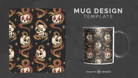 Snakes and skulls tattoo mug design