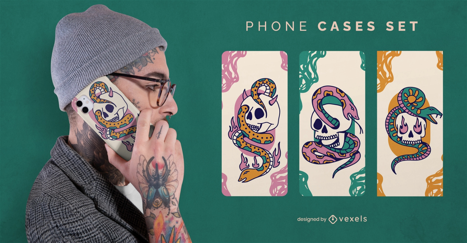 Snakes and skulls phone cases set