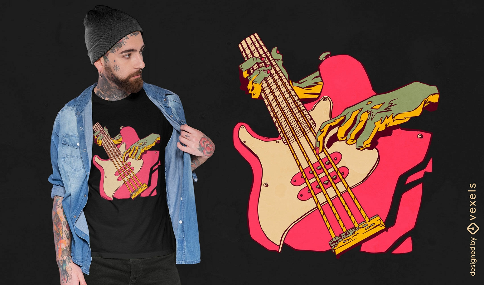 Design de camiseta de instrumento de guitarra baixo