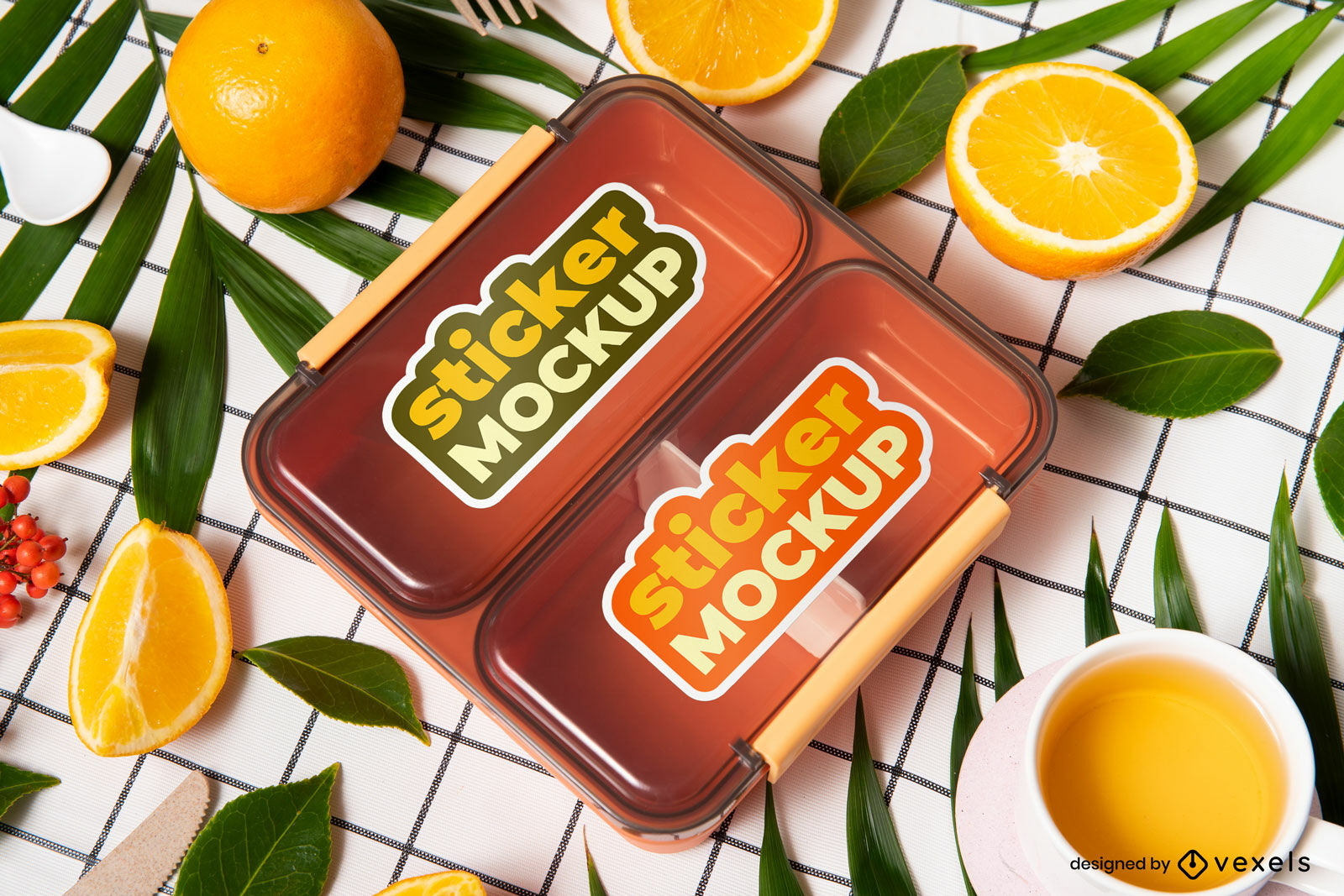 Sticker on lunch box mockup design