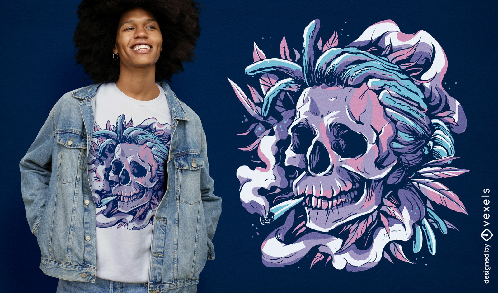 Trippy skull smoking weed t-shirt design
